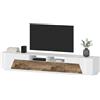 Dmora - Mobile porta TV Gregorio, Credenza bassa da soggiorno a 4 ante, Base porta televisione, 100% Made in Italy, cm 260x43h46, Bianco lucido e Acero