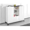 Dmora - Credenza Niccolò, Madia da cucina a 2 ante e 2 cassetti, Buffet da soggiorno, 100% Made in Italy, cm 120x40h133, Bianco lucido e Ardesia