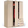 Dmora Armadio Guardaroba, 3 Ante + 3 cassetti-cm. 121 x 180 x 52, Rovere, Unico