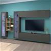 Dmora Parete Attrezzata Demetrio 30x280x180h cm Nero Antracite 18 Ripiani 4 Ante, 20 Vani Made in Italy