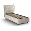 Talamo Italia Letto Singolo Luna, Letto Contenitore con Rivestimento in Tessuto, 100% Made in Italy, Apertura Laterale, Adatto per Materasso Cm 80x190, Beige