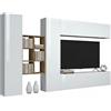 Dmora Parete Attrezzata Danilo 30x280x180h cm Bianco Lucido 17 Ripiani 4 Ante, 20 Vani Made in Italy