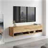 Dmora - Parete attrezzata Galle, Composizione soggiorno, Mobile salotto multiuso, Armadio porta TV, 140x32 h29 cm, Quercia