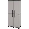 Dmora - Armadio da esterno Veurne, Armadio porta scope, Mobile outdoor 2 ante, 100% Made in Italy, 68x37h169 cm, Grigio chiaro e Nero, Finitura righe