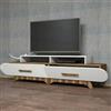 Dmora - Mobile porta TV Phec, Credenza da soggiorno, Armadio basso per TV, Base parete attrezzata, 205x37h50 cm, Noce e Bianco