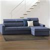 Dmora Talamo Italia - Divano fisso con penisola Mikaela, Sofà ad angolo con chaise longue destra in tessuto, Braccioli slim, 100% Made in Italy, Cm 260x95h85, Blu