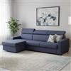 Dmora Talamo Italia - Divano letto con penisola Aleandra, Sofà apertura girevole, Penisola contenitore Sinistra, Braccioli slim, 100% Made in Italy, Cm 260x95h85, Blu