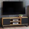 Dmora Mobile Porta TV con 2 Ante e 1 ripiano Centrale, Credenza con Piedini in Metallo, Buffet da Soggiorno in Stile Industrial, cm 155x40h49, Colore Acero e Nero