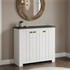 Dmora - Scarpiera Tolomeo, Porta scarpe salvaspazio a 3 ante, Armadio multifunzione da ingresso, 114x42h100 cm, Bianco e Ardesia