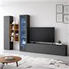 Dmora Parete Attrezzata Eugenio 30x320x180h cm Nero Antracite 15 Ripiani 3 Ante, Apertura Battente e a Ribalta Made in Italy
