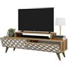 Dmora - Mobile porta TV Sheratan, Credenza da soggiorno, Armadio basso per TV, Base parete attrezzata, 140x42h49 cm, Noce e Bianco