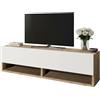 Dmora - Mobile porta TV Ananke, Credenza da soggiorno, Armadio basso per TV, Base parete attrezzata, 100x32h29 cm, Quercia e Bianco