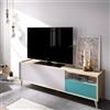 Dmora - Mobile porta TV Tamaro, Credenza bassa da soggiorno, Madia da salotto per televisione, 155x43h47 cm, Rovere e Bianco