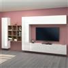 Dmora Parete Attrezzata Gualtiero 30x350x180h cm Bianco Lucido 20 Ripiani 4 Ante, Apertura Battente e a Ribalta Made in Italy