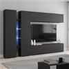 Dmora Parete Attrezzata Costanzo 30x280x180h cm Nero Antracite 15 Ripiani 4 Ante, Apertura Battente e a Ribalta Made in Italy