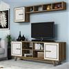Dmora - Mobile porta TV Diph, Credenza da soggiorno, Armadio basso per TV, Base parete attrezzata, 160x35h56 cm, Noce e Bianco