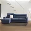Dmora Talamo Italia - Divano fisso con penisola Eliana, Sofà in tessuto, Chaise longue contenitore Sinistra, Braccioli slim, 100% Made in Italy, Cm 260x95h85, Blu