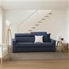 Dmora Divano Fisso 2 posti Monica, Sofà in Tessuto Imbottito, Poggiatesta Regolabili e Braccioli Standard, 100% Made in Italy, Cm 200x95h85, Blu