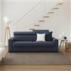 Dmora Divano Fisso 2 posti Micaela, Sofà Soggiorno in Tessuto Imbottito, Poggiatesta Regolabili e Braccioli Slim, 100% Made in Italy, Cm 180x95h85, Blu