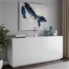 Dmora Credenza Oscar 43x200x86h cm Bianco Lucido 2 Ripiani 4 Ante, Madia Apertura Battente Made in Italy