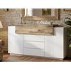 Dmora Credenza Milo 45x160x86h cm Bianco 2 Ripiani 3 Cassetti, Madia 3 Ante Made in Italy