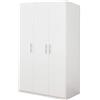 DMORA Armadio 3 Ante battenti, Bianco Opaco, cm 135x53x202, con Tubo Appendiabiti, UNICA