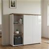 Dmora - Armadio multiuso 2 ante Brakpan, Mobile multifunzionale, Mobiletto scarpiera, Guardaroba porta scarpe, Made in Italy, 120x34h115 cm, Bianco lucido e Rovere