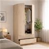 Dmora Guardaroba 2 Ante Pisanino 52x184h cm Marrone Rovere 2 Cassetti Appendiabiti, Armadio Camera da Letto 2 Ante