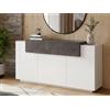 Dmora - Credenza Sirio, Madia da cucina a 3 ante, Buffet da soggiorno, 100% Made in Italy, cm 160x45h86, Bianco lucido e Ardesia