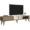 Dmora - Mobile porta TV Aquila, Credenza da soggiorno, Armadio basso per TV, Base parete attrezzata, 180x35h40 cm, Noce e Bianco