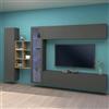 Dmora Parete Attrezzata Dino 30x280x180h cm Nero Antracite 17 Ripiani 4 Ante, 20 Vani Made in Italy