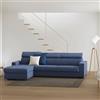 Dmora Talamo Italia - Divano fisso con penisola Viviana, Sofà ad angolo con chaise longue sinistra in tessuto, Braccioli standard, 100% Made in Italy, Cm 280x95h85, Blu