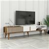 Dmora - Mobile porta TV Aquila, Credenza da soggiorno, Armadio basso per TV, Base parete attrezzata, 180x35h40 cm, Noce e Bianco