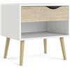 Dmora Comodino a un cassetto e un vano contenitore, colore bianco e rovere, Misure 50 x 49 x 39 cm