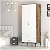 Dmora - Guardaroba 2 ante Naos, Mobile camera da letto, Cabina armadio portabiti, Armadio appendiabiti, 80x201h48 cm, Noce e Bianco