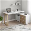 Dmora - Scrivania Rabat, Scrittoio multiuso, Tavolo per ufficio porta PC, Piano di lavoro, Made in Italy, 135x75h120 cm, Bianco lucido e Rovere
