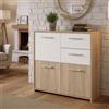 Dmora Credenza a Tre Ante e Due cassetti, Colore Bianco e Rovere, cm 77 x 77 x 30