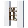 Dmora - Credenza Franco, Set da soggiorno a 2 ante e ripiani, Buffet da soggiorno, Madia da cucina, 100% Made in Italy, cm 140x30h180, Bianco lucido e Acero