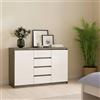 Dmora - Credenza Alix, Buffet da soggiorno, Madia da salotto, Dispensa da cucina, 121x50 h91 cm, Cemento e Bianco lucido