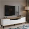 Dmora - Mobile porta TV Ivan, Credenza bassa da soggiorno a 2 ante, Base porta televisione, 100% Made in Italy, cm 160x40h47, Bianco lucido e Acero