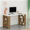 Dmora - Scrivania Kallisto, Scrittoio Multiuso, Tavolo per Ufficio Porta PC, Piano di Lavoro, 140x60 h75 cm, Bianco e Marrone