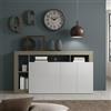 Dmora Credenza Alserio 42x146x93h cm Bianco 4 Ripiani 3 Ante, Madia Apertura Battente Made in Italy