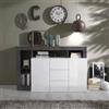 Dmora - Credenza Ganna, Buffet da Soggiorno, Madia da Salotto, Dispensa da Cucina, Made in Italy, 146x42 h93 cm, Bianco Lucido e Ardesia