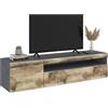 Dmora - Mobile porta TV Claudio, Credenza bassa da soggiorno, Base porta televisione, 100% Made in Italy, cm 150x40h37, Ardesia e Acero, con luce LED