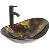 YU YUSING Lavabo da Appoggio in Vetro, Lavandino Bagno Ovale con rubinetto, Lavabo Bagno Moderno, Lavello Cucina, Bagno, Cucina, Ospiti, WC, Nero e Oro, 53 x 35 x 15,5 cm