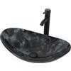 YU YUSING Lavabo da Appoggio in Vetro, Lavabo da Bagno, Lavandino Ovale con Rubinetto, per Bagno, Cucina, Ospiti, WC, Moderno Texture Grigio Scuro, 53 x 35 x 15.5 cm