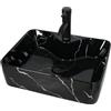 YU YUSING Lavabo da Appoggio in Ceramica, Lavabo da Bagno, Lavandino Rettangolare con Rubinetto, per Bagno, Cucina, Ospiti, WC, Nero, 48 x 38 x 13,5 cm