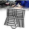 NaMaSyo Set di chiavi a cricchetto combinate, 22 pezzi, in acciaio Cr-V, 6-32 mm, con valigetta degli attrezzi (2509)