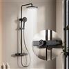 Billg Colonna Doccia Termostatico, Set Doccia con Doccia Tondo Effetto Pioggia 26cm, Rubinetto Cascata, Sistema Doccia con Doccetta 3 Modalità, Asta Saliscendi Doccia Regolabile (nero)