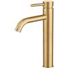 VALAZ Rubinetto Bagno Lavabo Alto Dorato Spazzolato Protezione PVD | Miscelatore Lavabo Bagno Acqua Fredda e Calda, Risparmio Acqua | Installazione Facile | Inossidabile, Rotondo, Serie Jabalón
